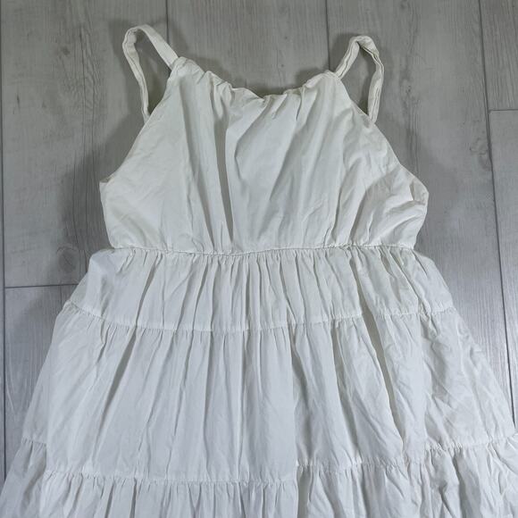 Anthropologie Forever That Girl Medium Tiered Ruched Back Bow Dress White - Picture 2 of 12